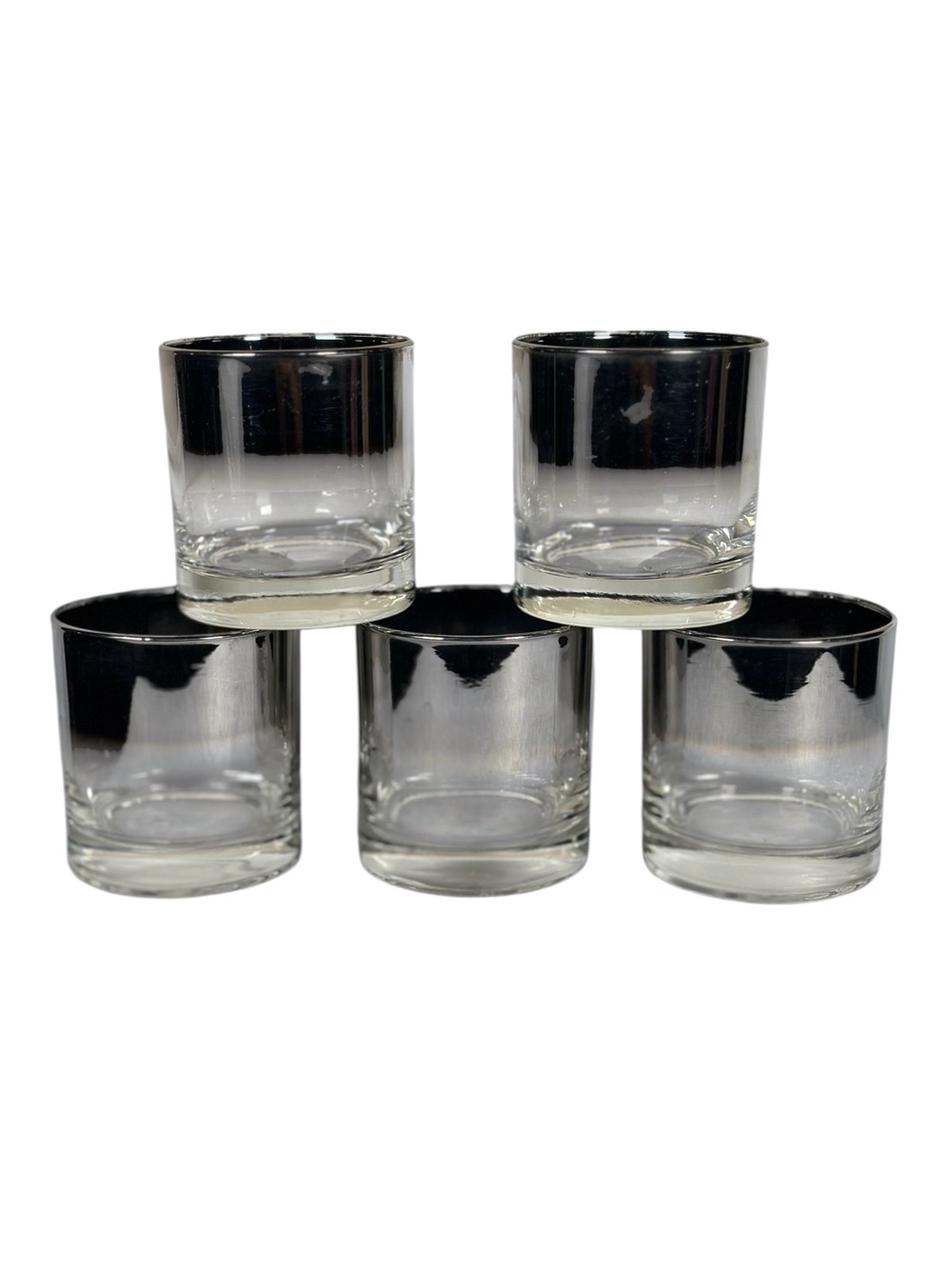 VITREON QUEENS LUSTERWARE VINTAGE MCM Silver Ombre Rocks Glasses x5